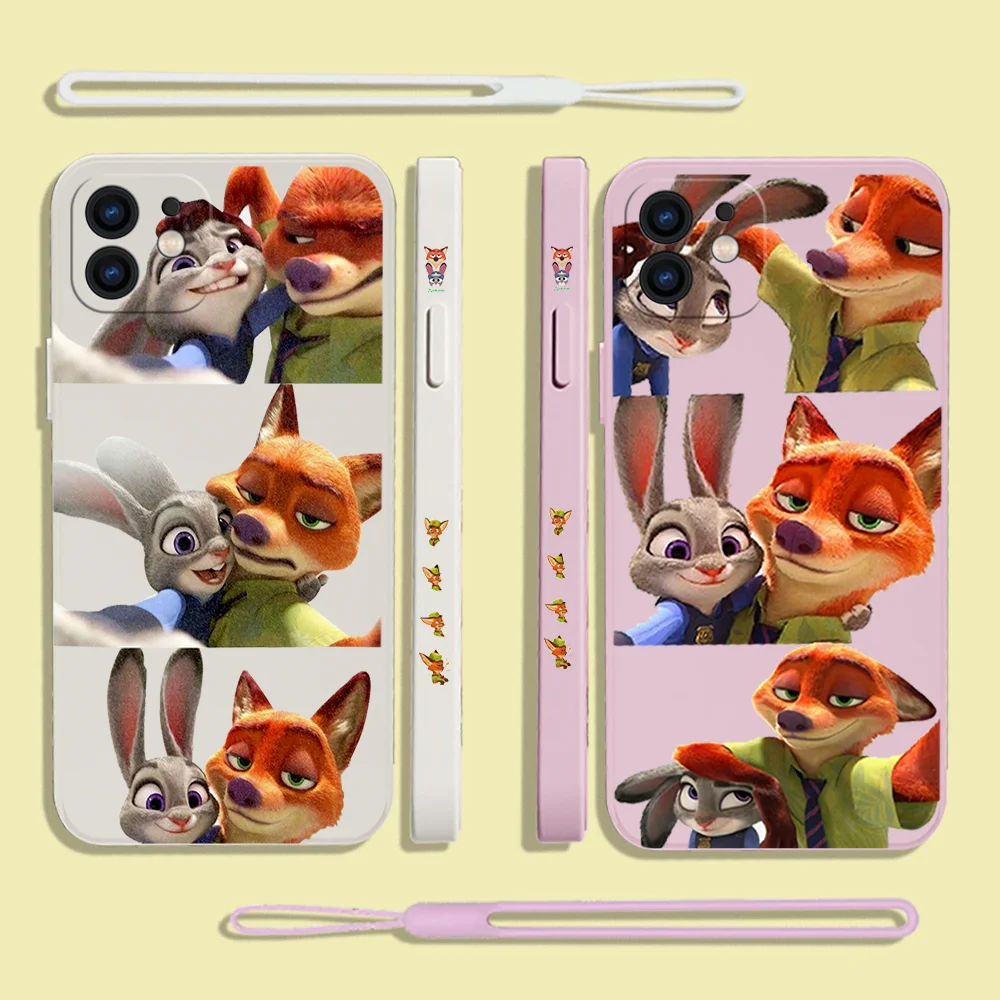 

Disney Zootopia Nick Judy Phone Case For iPhone 14 13 12 11 Pro Max Mini X XR XS MAX SE20 8 7 Plus 6 Plus Cases with Hand Strap