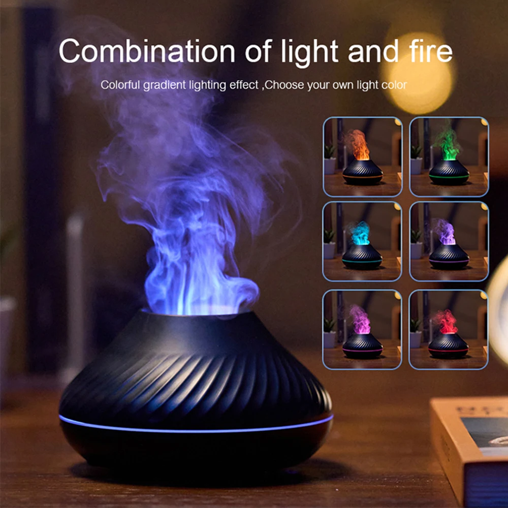 Portable Aroma Diffuser Simulation Flame USB Ultrasonic Humidifier Home Office Air Humidifier Aromatherapy Flame Lamp Difusor