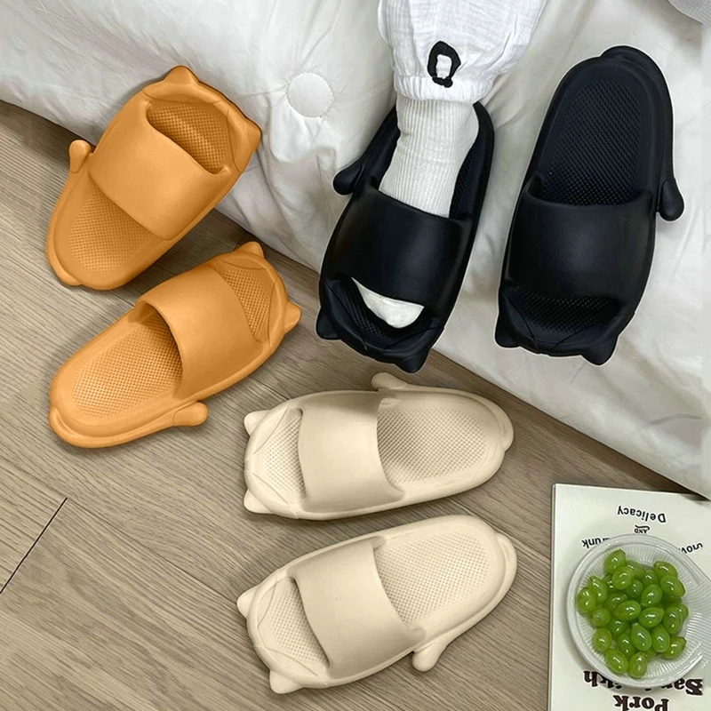 Couples Bathroom Slipper Women Home Wearing Cartoon Lovely Cat Slipper Summer Beach Slides Soft Cloud Flip Flops Non-Slip Shoes