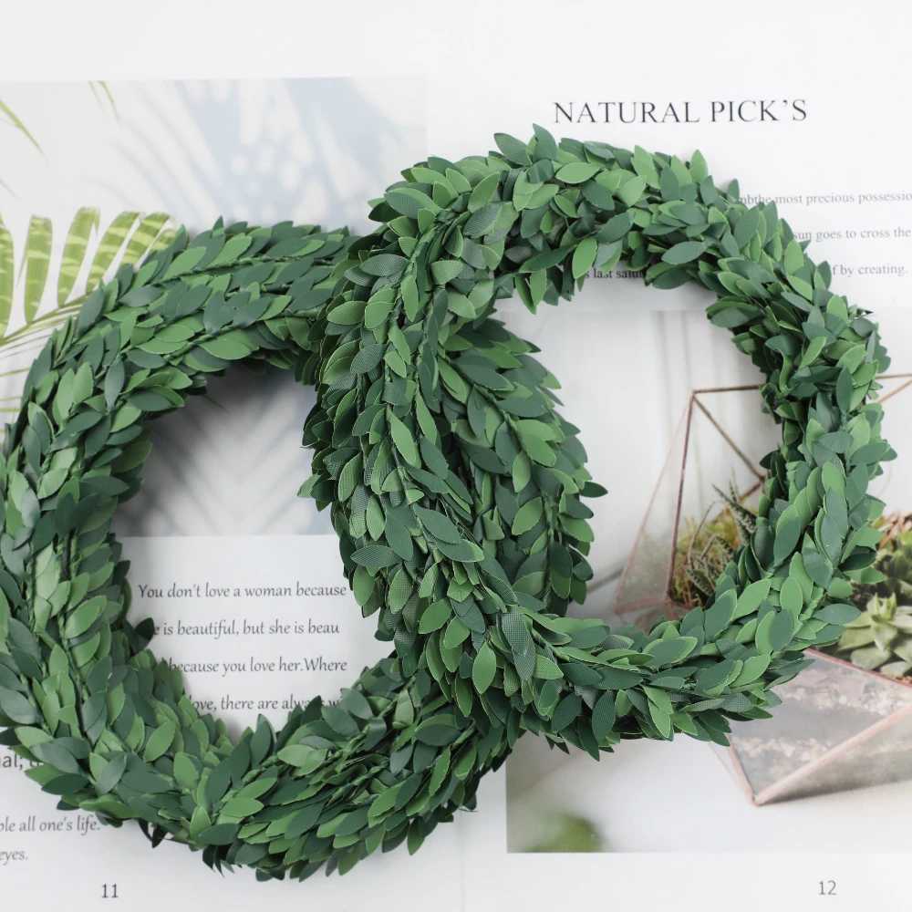 

Simulated Green Plant Leaf Rattan DIY Weaving Handmade Vine Wreath Home Decor Garden Wedding Decoration Artificial Plants Dec