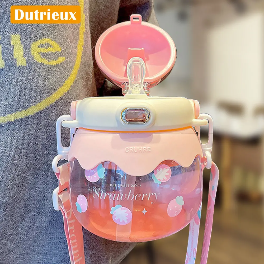 

Kids Kawaii Water Bottle Cartoon Kawaii Large Capacity Sport Bottle 1000ML Large Capacity With Straw Student Cup objet kawaii