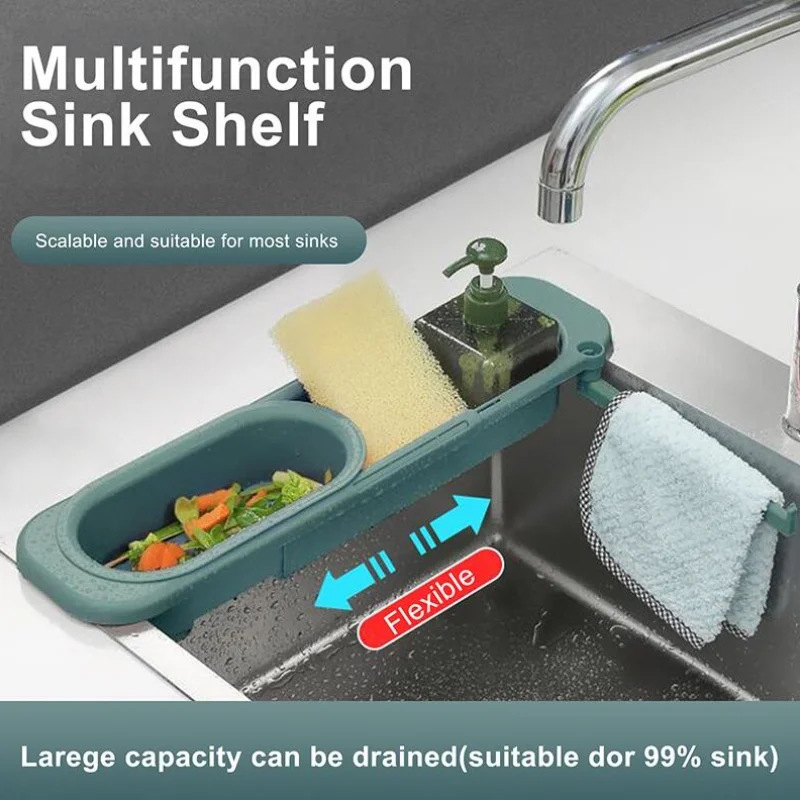 Kitchen Sink Organizer Dish Drainer Organizer for Soap Towel Rack Home Supply Kitchen Accessories Adjustable Shelf Storage Rack