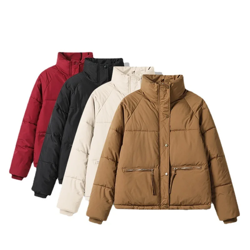 GRELLER New Female Clothes Short Zipper Puffer Down Jacket Women Winter Stand Collar Cotton Padded Coat Warm Parkas Outerwear
