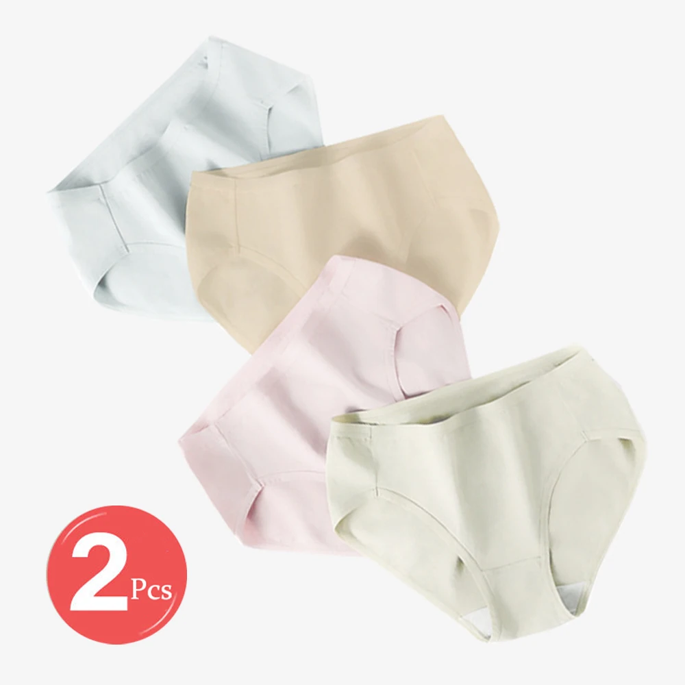2Pcs Women's Panties Female Underwear 60S Cotton Briefs Lingerie For Ladies Antibacterial Breathable Underpanties Thongs Panty