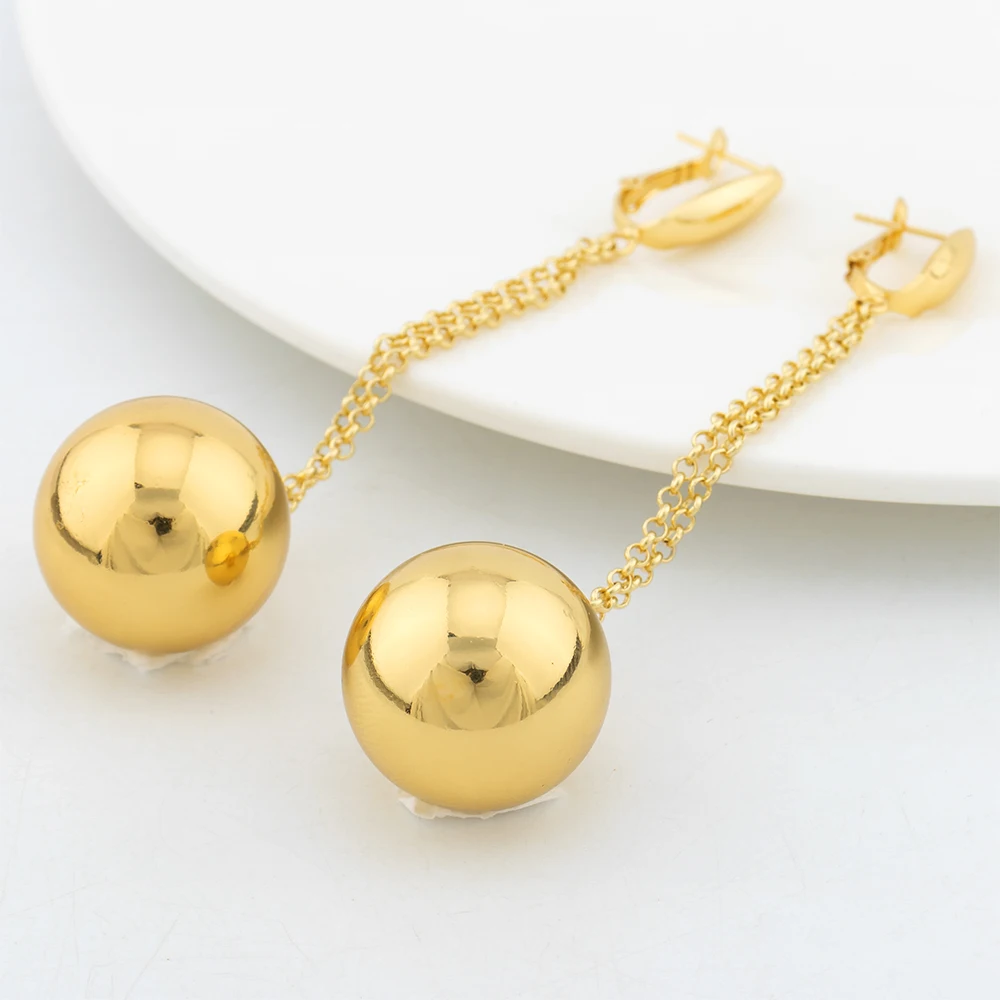 Женские позолоченные круглые серьги-подвески с бусинами