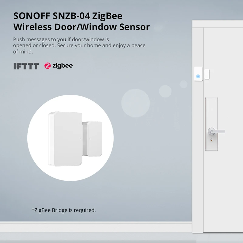 

Беспроводной датчик двери/окна ZigBee, устройство для включения/выключения, уведомление об опасности через приложение eWeLink, связь с Умной сценой