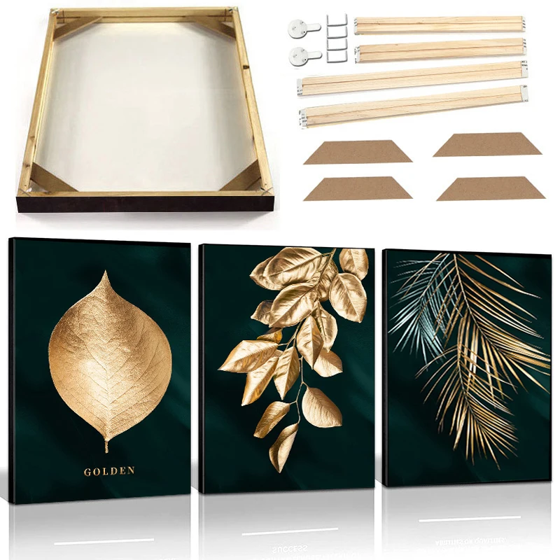 

Green Gold Leaf Canvas Print Painting with Frame Nordic Modern Luxury Poster Prints Wall Art Plant Home Decor Aesthetic Picture