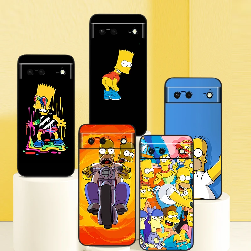 

Phone Case For Google Pixel 7 6 Pro 6A 5A 5 4 4A XL 5G Black Shell Soft Cover Cute Animation Simpsons Fundas Coque Capa