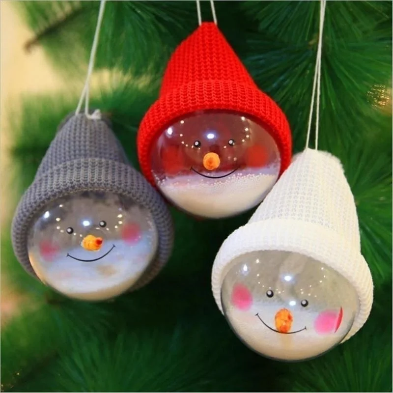 

Snowman Transparent Ball With Knitted Hat Christmas Tree Home Decor Gifts