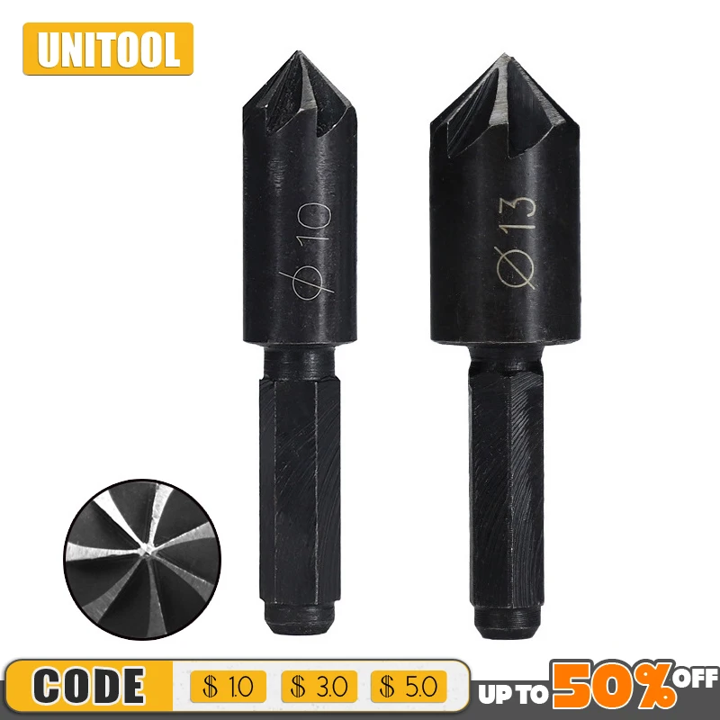 

2pcs High Carbon Steel 7-Edge Chamfering Cutter Drilling Bit Carpenter Punching 1/4 Hex Handle Electric Drill Accessories
