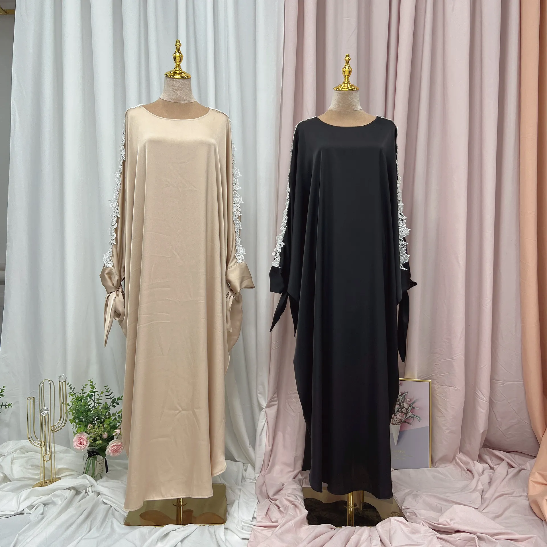 Ramadan Satin Abaya Dubai Turkey Muslim Fashion Prayer Dress Khimar Hijab Abayas for Women Moroccan Kaftan Islam Clothing Niqab
