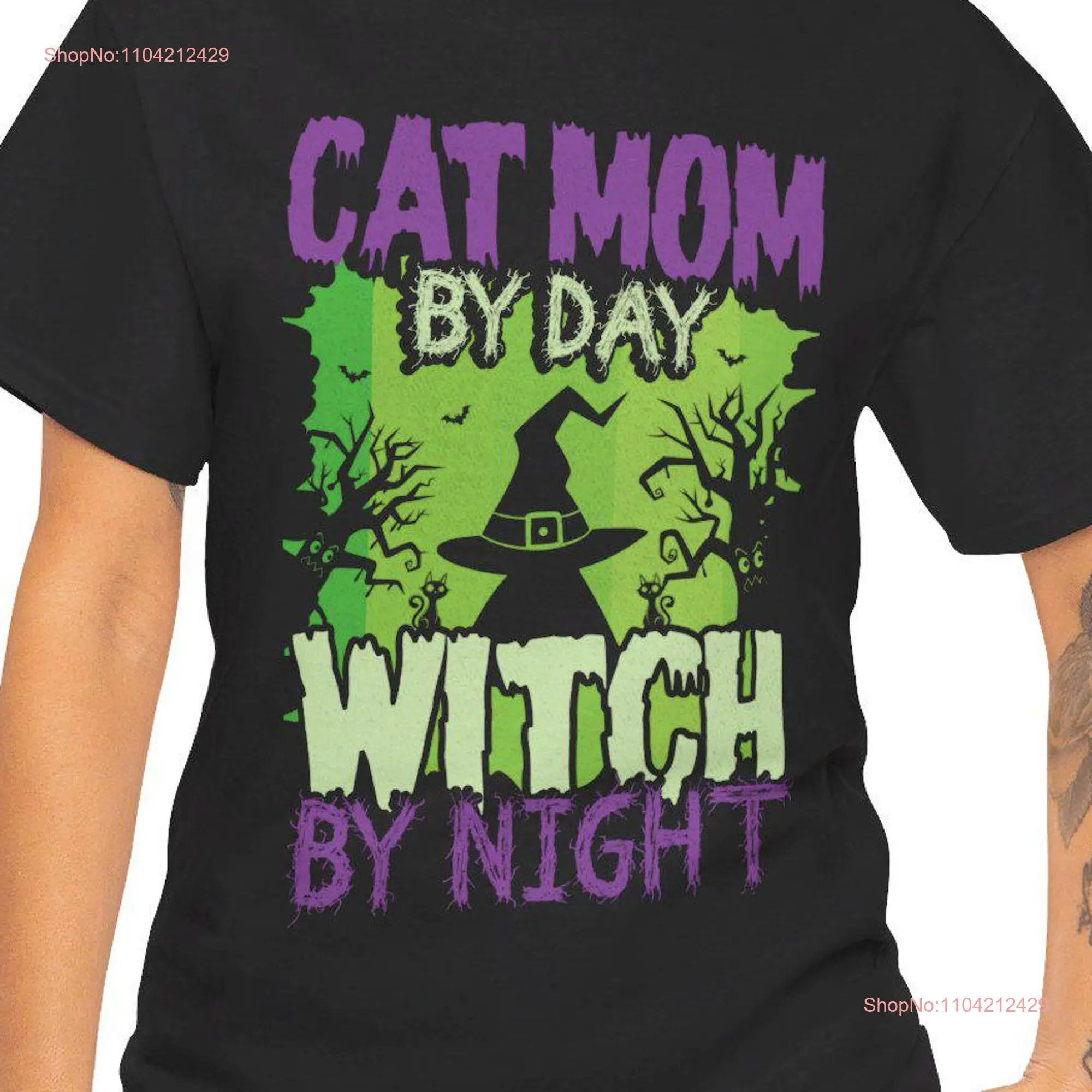 Cat Mom By Day Witch Night Halloween T Shirt lover long or short sleeves
