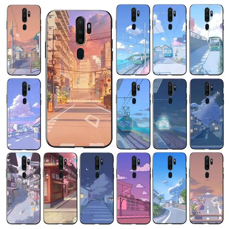 

Japanese Anime Hand Painted House scenery Phone Case for Vivo Y91C Y11 17 19 17 67 81 Oppo A9 2020 Realme c3