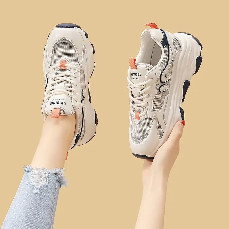 AB Brand Chunky Sneakers for Women Lace-Up White Breathable Vulcanize Shoes Casual Fashion Platform Sneaker Wedges Sports Female