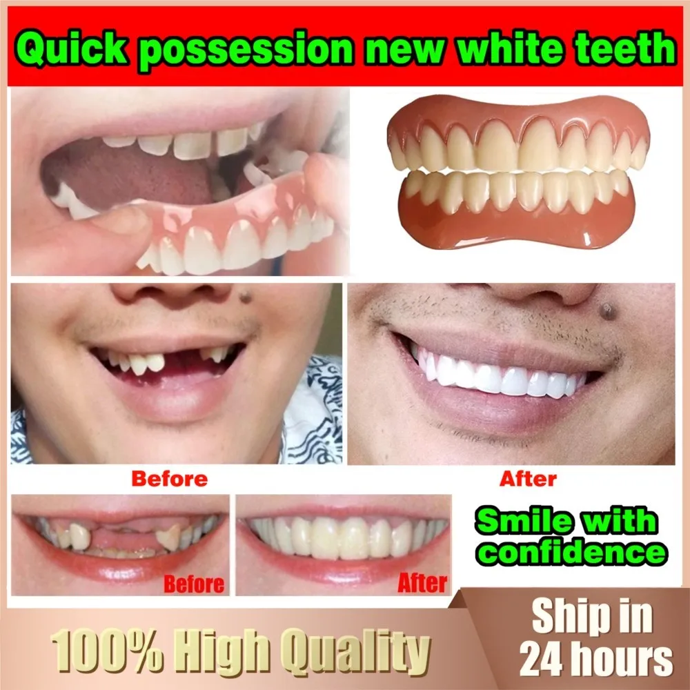 

False Teeth Eco-friendly Silicone Upper Lower smile Veneers Perfect Laugh Veneer Dentures Paste Fake Teeth Brace Temporary Teeth
