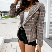 women vintage plaid blazers oversized double breasted suits spring autumn long sleeve slim blazer office lady 2021 new work wear