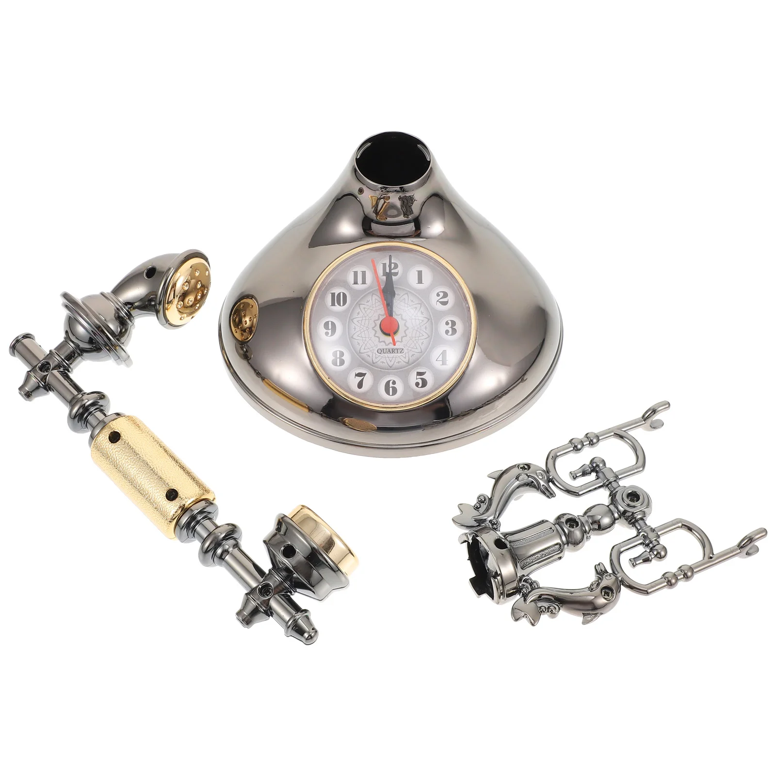

Telephone Clock Adornment Vintage Desktop Home Decor Ornament Bedside Delicate Decoration