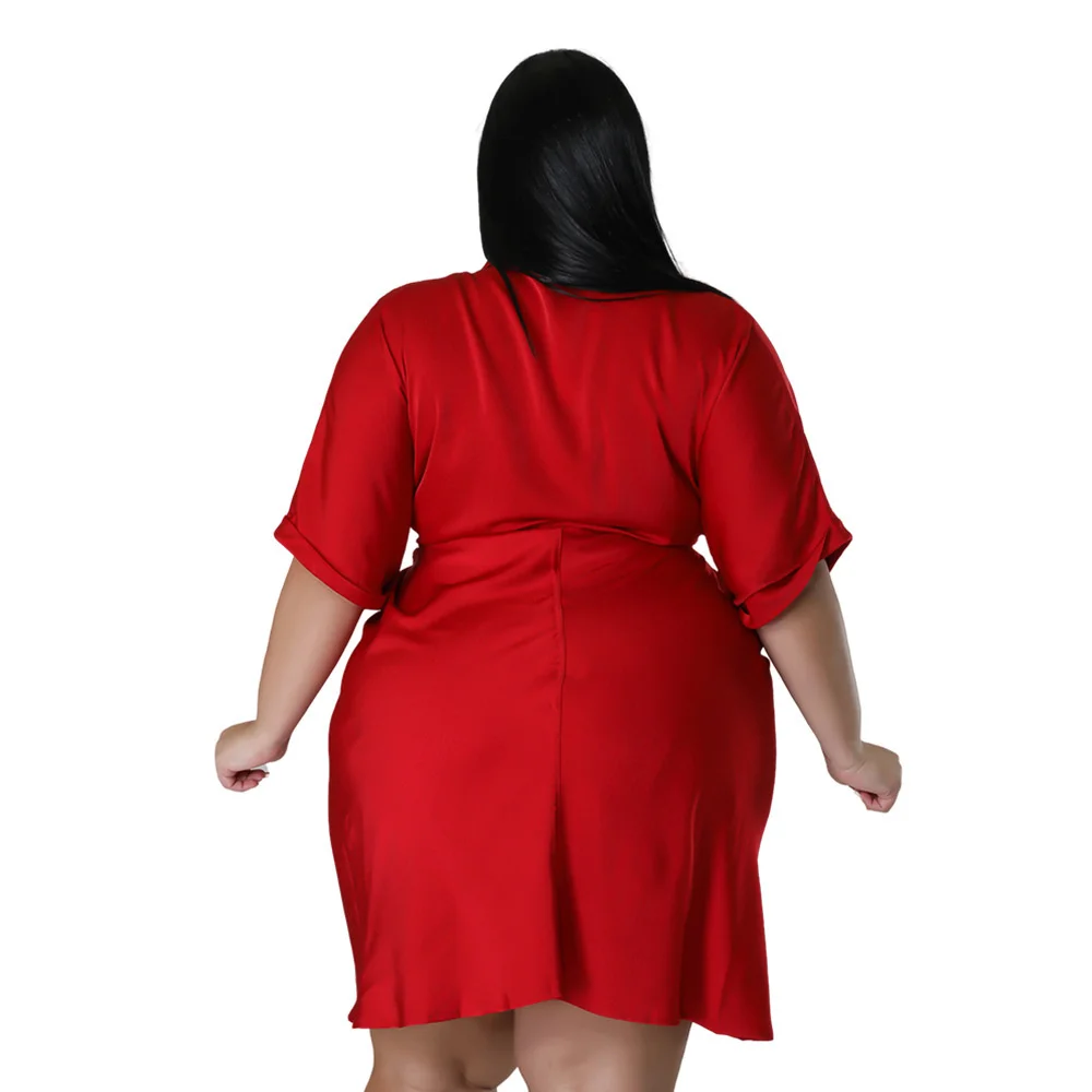 Casual Dress Plus Size Women Clothing Summer Short-sleeved Solid Color Dresses Fashion Large Size Female Street Wear Shirt Dress