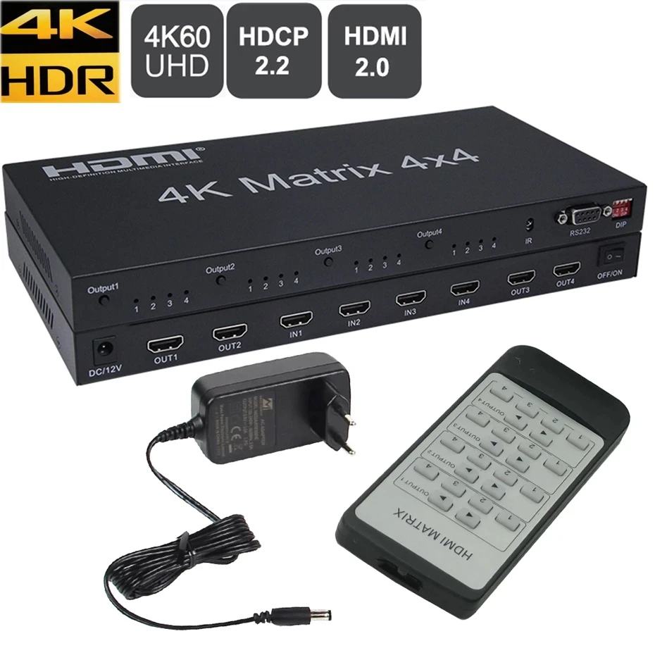 

4K 60Hz HDMI true Matrix 4X4 HDMI 2.0 Matrix HDMI Switcher Splitter Selector 4 in 4 out HDCP2.2 EDID RS232 for PS4 PC TV Monitor