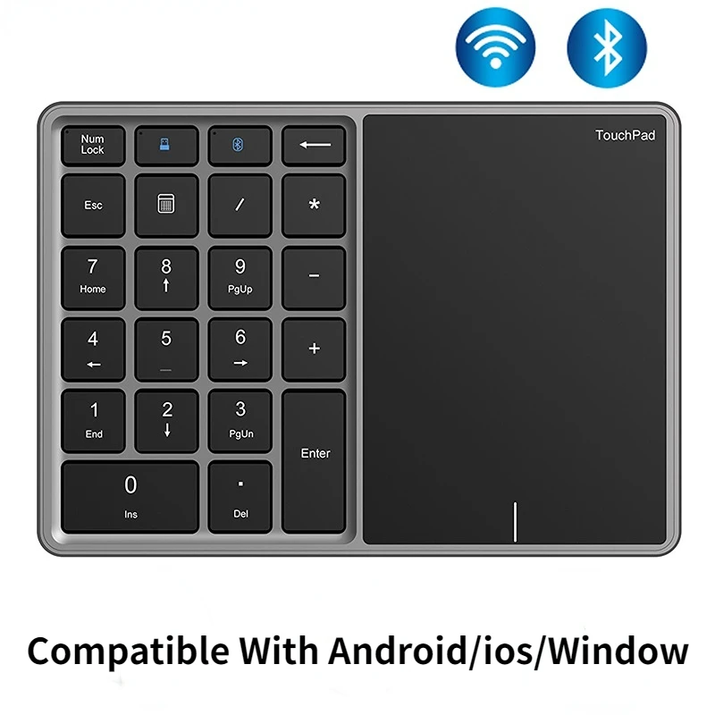 

2,4G Беспроводная Bluetooth клавиатура, цифровая клавиатура с цифровой клавиатурой, 22 клавиши, с тачпадом для Windows, IOS, Mac OS, Android, ПК, планшета