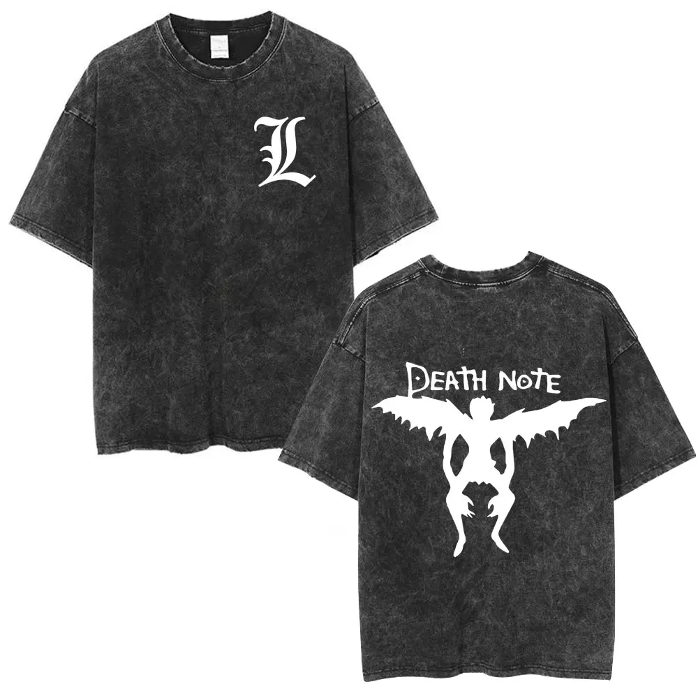 Фото Аниме Death Note Shinigami Ryuk Washed футболка Manga Light Yagami L футболка для мужчин и женщин хлопковые футболки с короткими рукавами уличная одежда №1