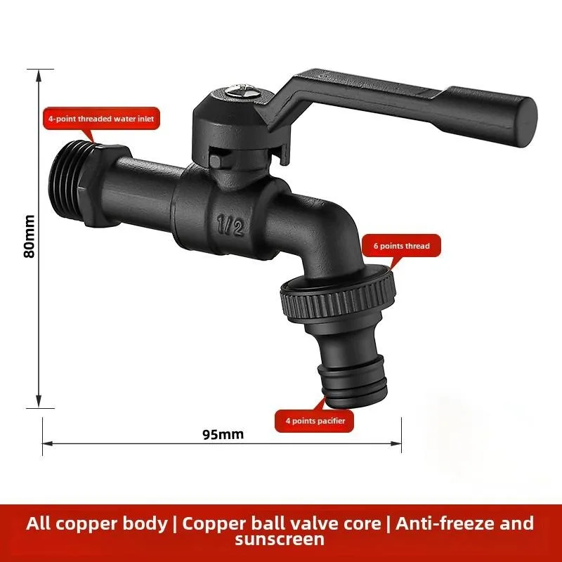 

Полностью Медный Черный Двойной Уличный Кран Для Двора, Незамерзающие Трещины, Стиральная Машина