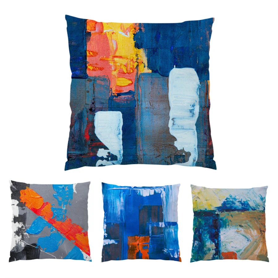

Pillow Covers Decorative Cushion Oil Painting Living Room Decoration Colorful Velvet Pillowcase Artistic Home Decor Cover E0307