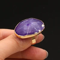 1pc reiki natural gem stone finger ring gold plated amethysts adjustable finger ring jewelry for women increase charm gifts
