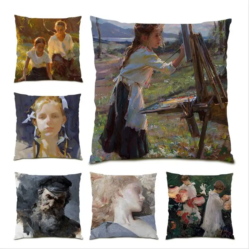 

Abstract Landscape Pillowcase Cushion Cover 45x45 Home Decor Painting Sofa Throw Pillow Cover Square Living Room Office E1248
