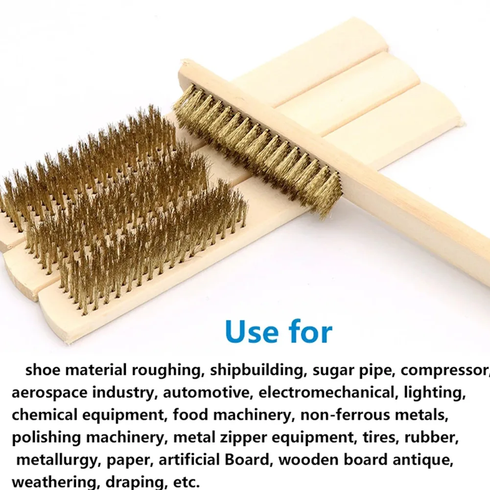 

3Pcs Copper Wire Brush Wood Handle Wire Brush Rust Removal Cleaning Brush 8.07In Wooden Handle Grinding Derusting Tools