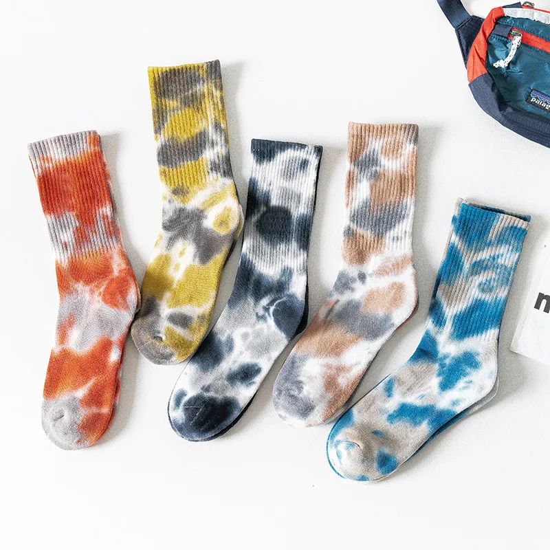 New tie-dye mid-tube women's socks foreign trade explosion couple tide socks ins street personality hip-hop skateboard socks