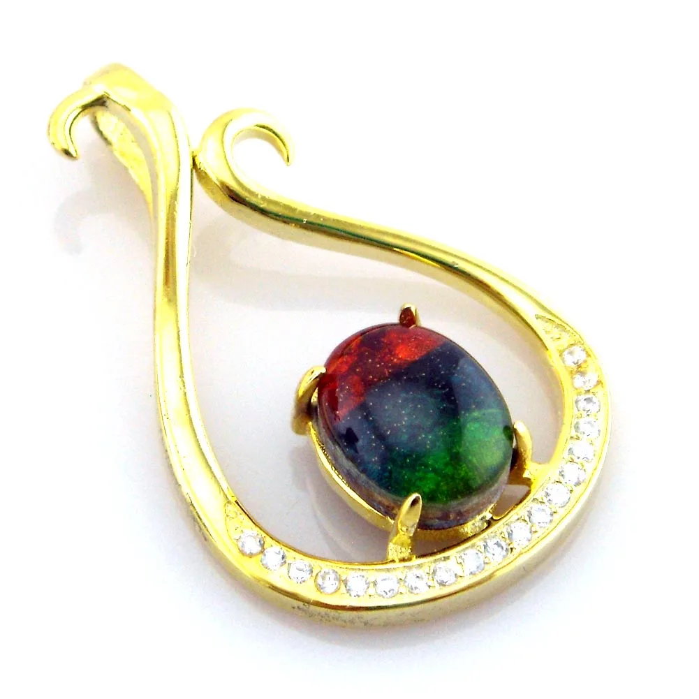 Серебряный кулон, колье из зеленого аммолита (art.: 3920cd05f780e) - 3920cd05f780e