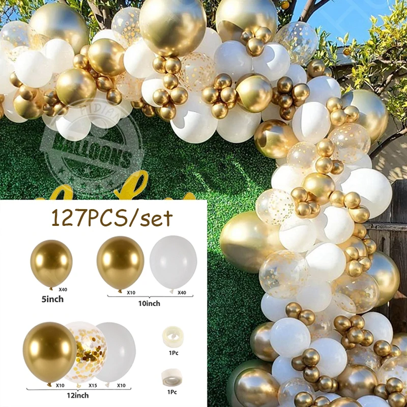 

Gold White Balloon Garland Arch Kit Wedding Birthday Party Decoration Confetti Latex Balloons For Girls Baby Shower Globos Decor