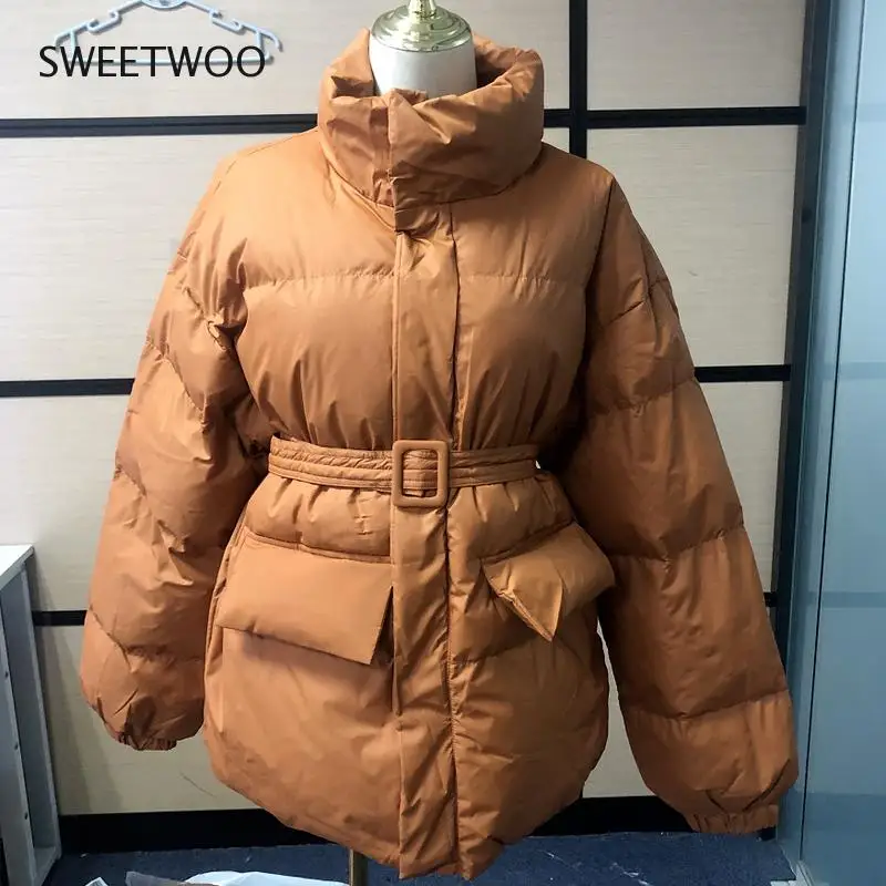 Winter Coat Ladies Parker Coat Shiny Surface Warmth Thick Thick Cotton Casual Loose Women Jacket Ladies Belted Jacket 2022 New