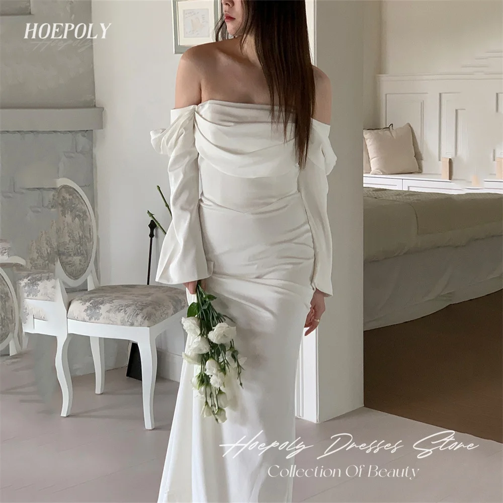 

Hoepoly White Strapless Long Pleat Mermaid Formal Evening Dress Floor Length Sweep Train Fashion Classy Prom Gown 2023 프롬드레스