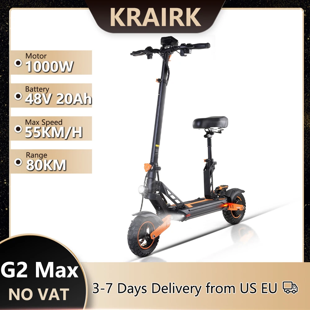 

G2 Max 1000W Adults Electric Scooter 48V 20AH 55km/h Max Speed 10'' Off Road Tire Kick Scooter Powerful Foldable Adult E Scooter