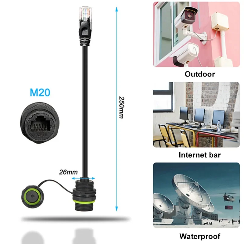 Фото Водонепроницаемый сетевой разъем RJ45 CAT6 M20 для кабеля, уличный, IP68, для интеллектуального оборудования, с проводом, 1 шт. №5