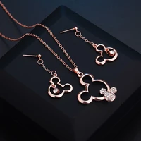 mickey mouse disney fashion jewelry set diamond metal pendant necklace earrings party decoration accessories gifts for women