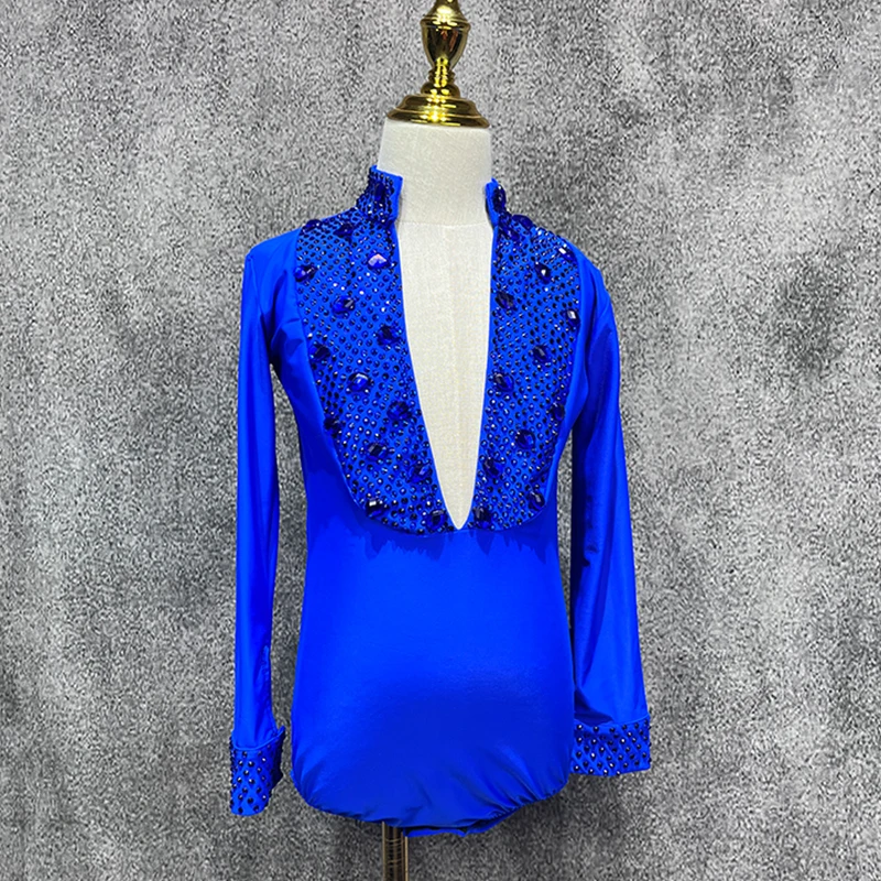 Новинка одежда для латиноамериканских танцев мальчиков голубые топы боди с