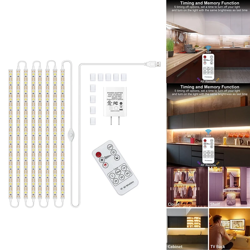 

8 PCS Under Cabinet Lighting Kit, Stick-On Anywhere,USB Flexible Led Strip Lights With RF Remote And US Plug