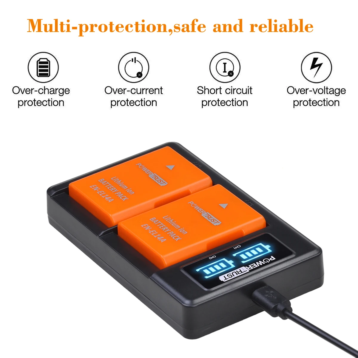 Фото Аккумулятор PowerTrust EN-EL14 EN EL14A ENEL14A ENEL14 для Nikon P7800, P7100, MH-24, D3100, D3200, D3400, D5500, D5200, D5300 №3