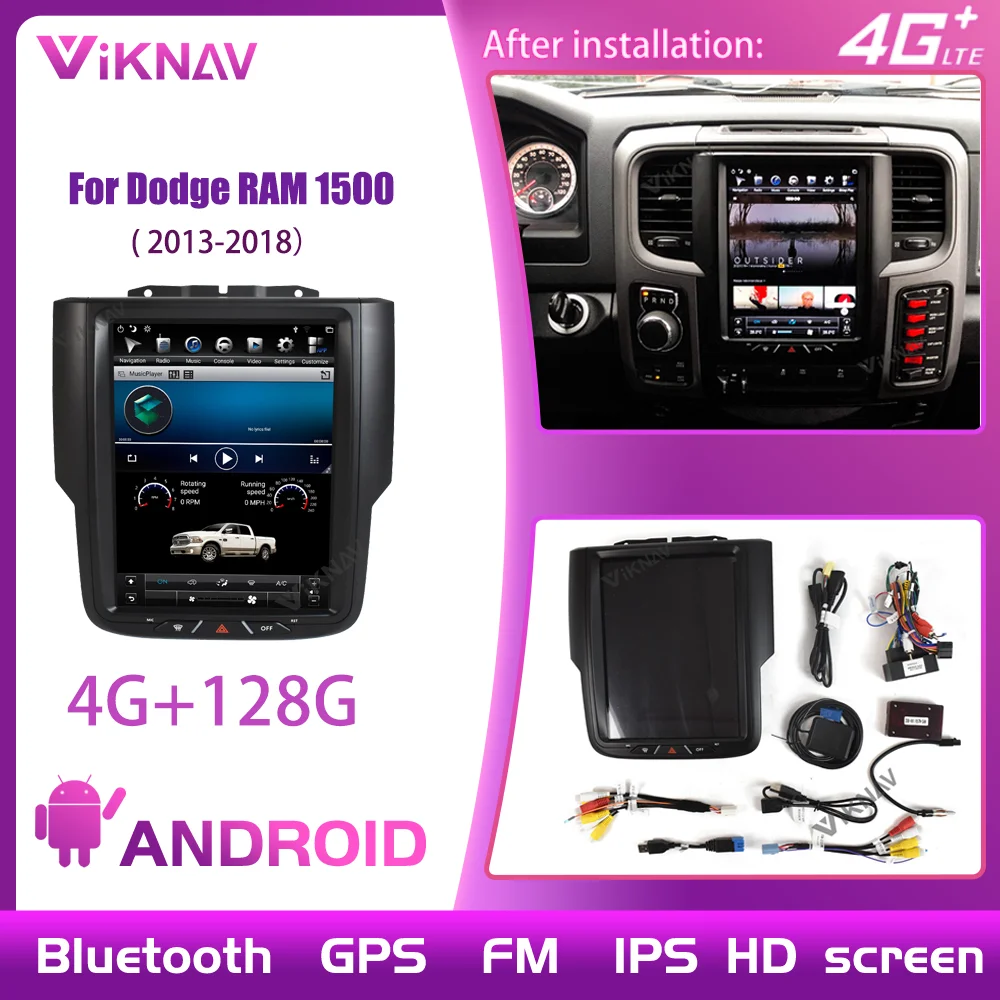

Автомагнитола 2 Din 10,4 дюйма для Dodge RAM 1500 2013-2018, система Android, стерео-навигация, GPS, камера заднего вида