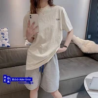 ader error high quality washed and smudged full body pleated embroidered short sleeved t shirt men and women couples unisex tops