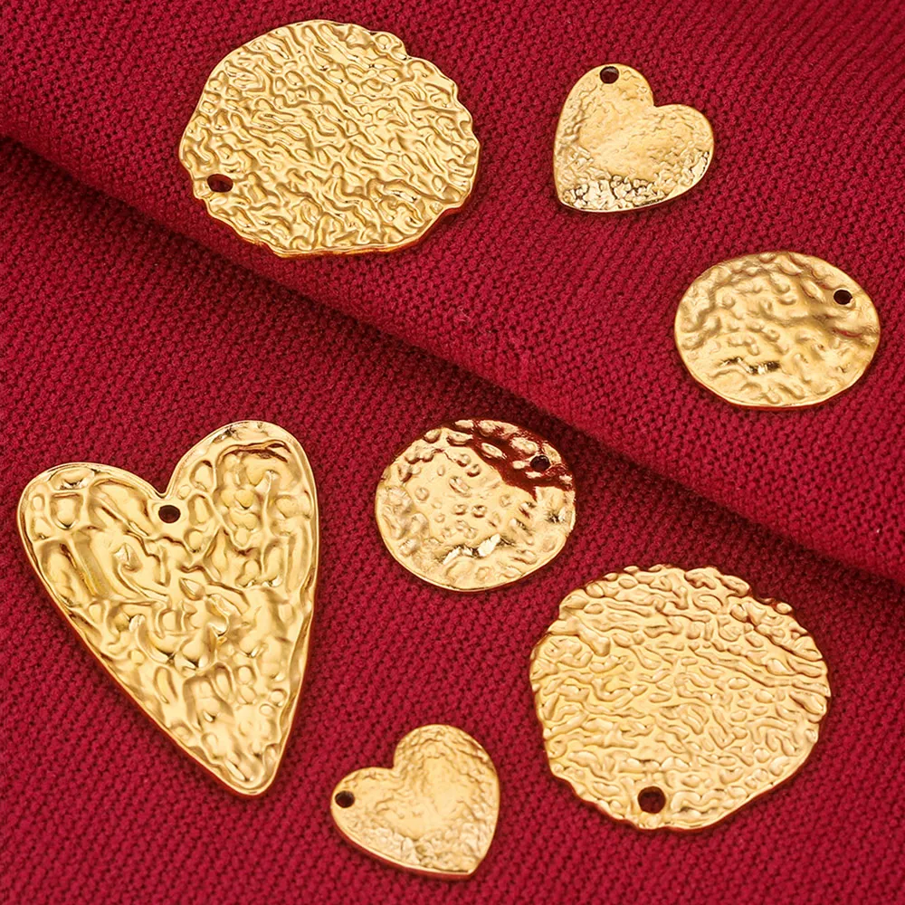 5pcs Stainless Steel Embossed Gold Plated Heart Round Earrings Making Supplies Charms Connectors for Diy Jewelry Findings Craft images - 6