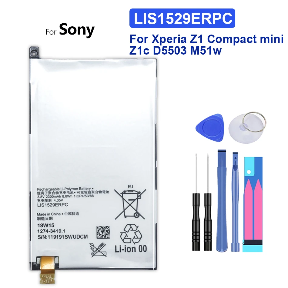 

Z1 Compact 2300mAh LIS1529ERPC Battery For Sony Xperia Z1 Compact Mini Z1c D5503 M51w + Tools
