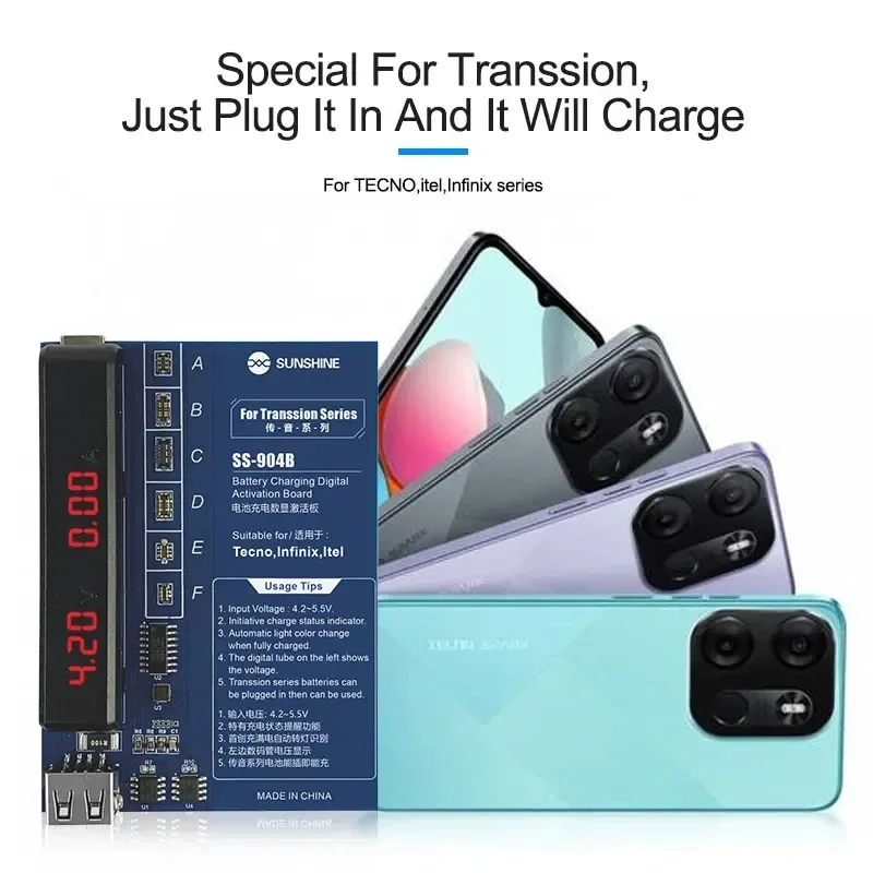Фото SUNSHINE SS-904B TECNO плата активации с цифровым дисплеем для зарядки аккумулятора серии Transsion, инструменты для тестирования быстрой зарядки аккумулятора №3