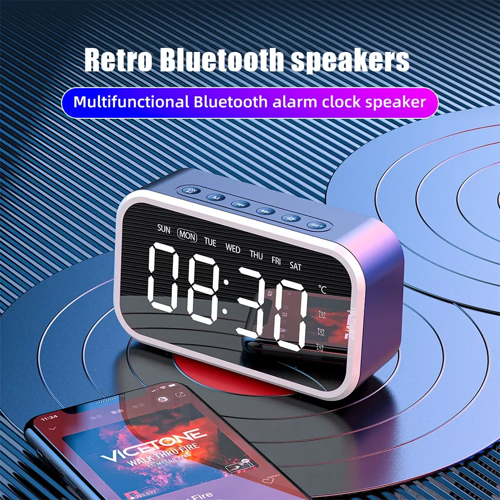 

Wireless Bluetooth-compatible Bass Speaker Multifunction Audio Music Player Clock HIFI Stereo Portable Boombox Alarm Clock