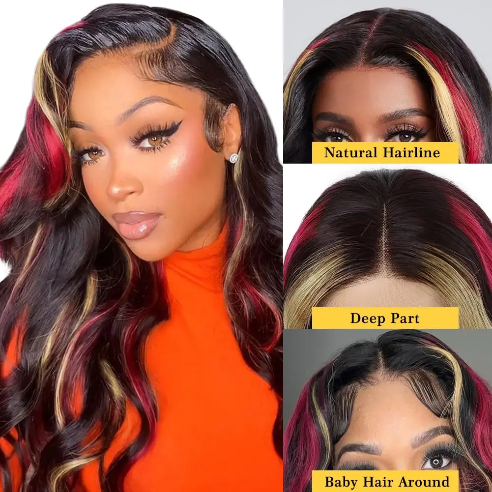 FABA Highlight Body Lace Front Wig Человеческие волосы Черный Красный Блондинка Парик из