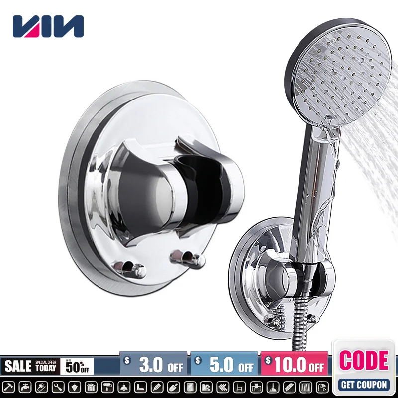 Round ABS Shower Head Holder Wall Mounted Self-adhesive Adjustable Rotatable Handheld Bracket Bathroom Accessories Universal