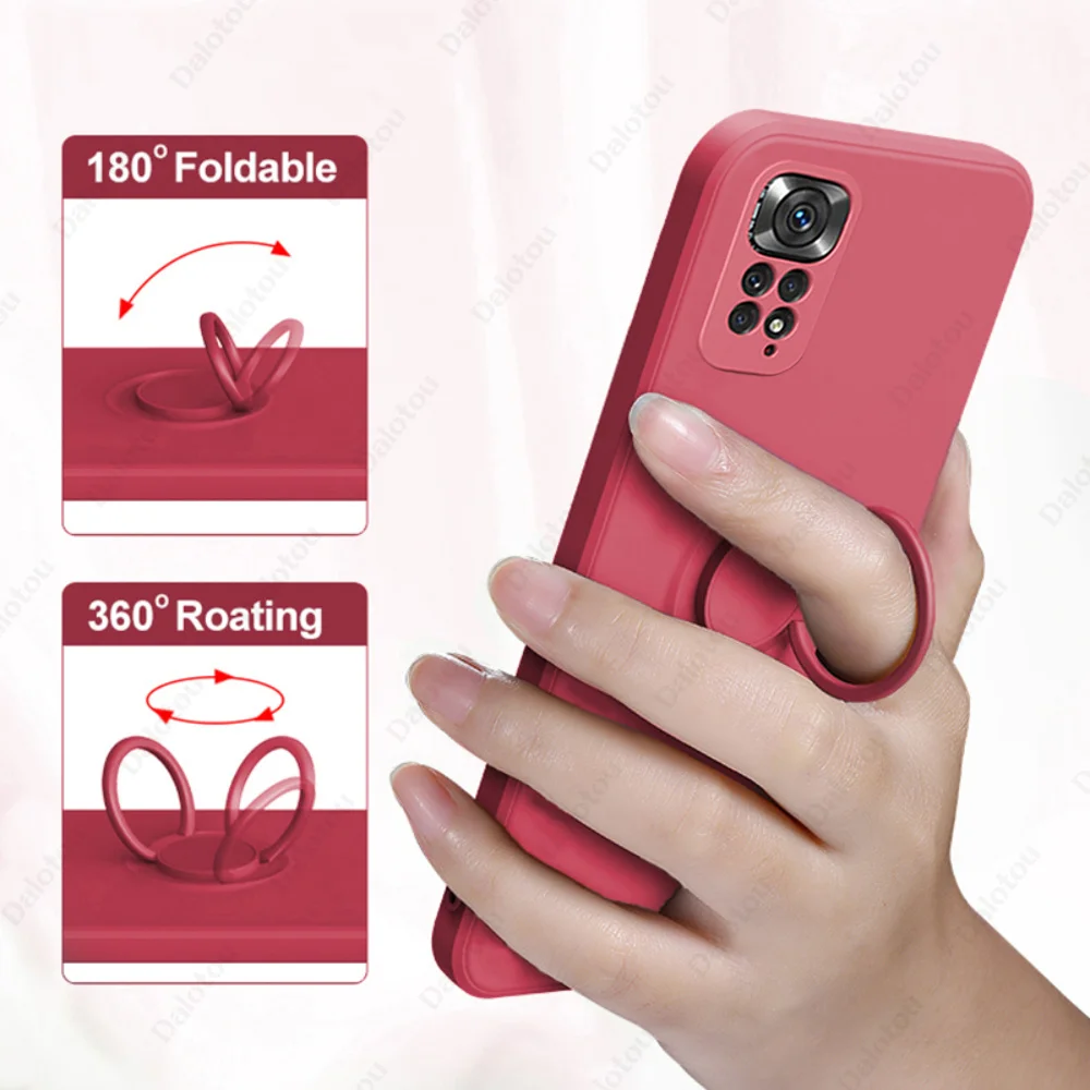 For Poco X4 Pro M4 X3 NFC F3 Case Liquid Silicone Ring Holder Strap Cover For Xiaomi Redmi Note 11 10 Pro 11S 10S 10C Mi 12 11T